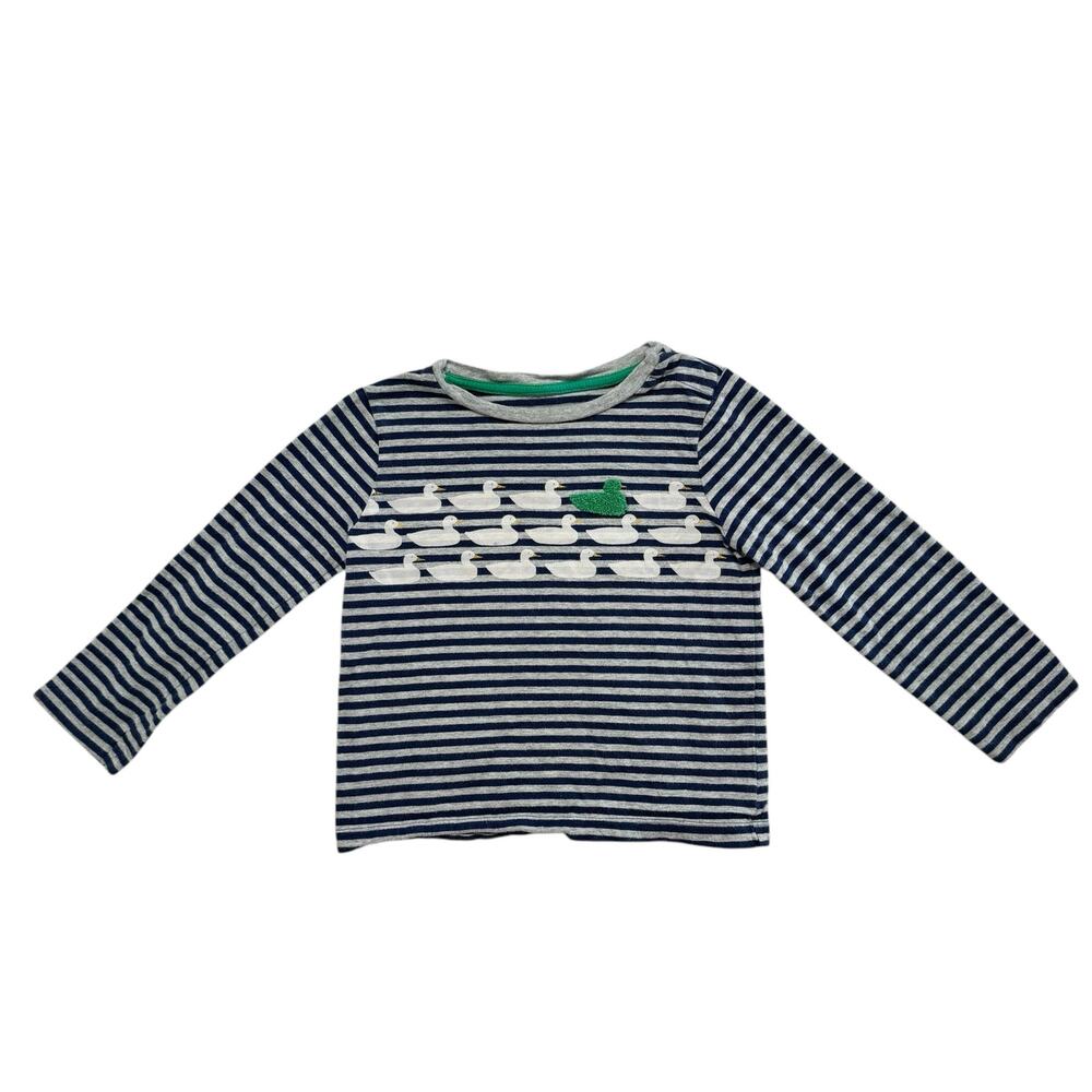 BABY BODEN Green Fuzzy Duck Blue Stripe Long Sleeve Tee Size 2-3Y Unisex Cotton